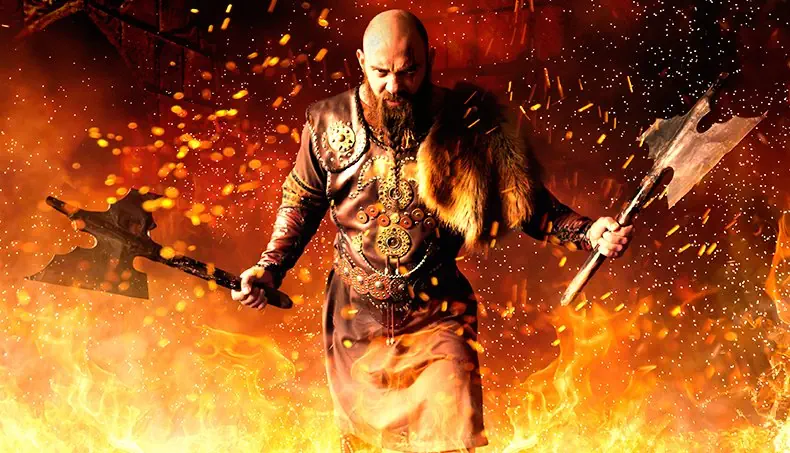 VIKING, AXE, FIRE, SPARKS, ARMOR