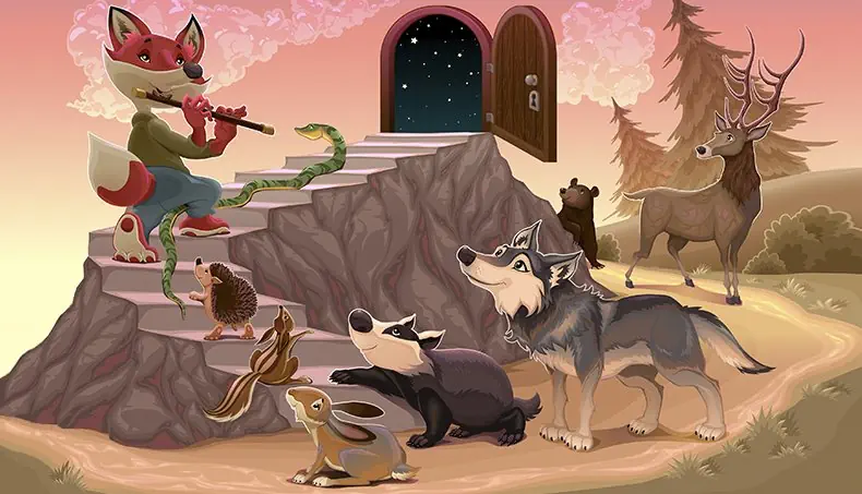 WOLF, HEDGEHOG, HARE, DEER, BEAR