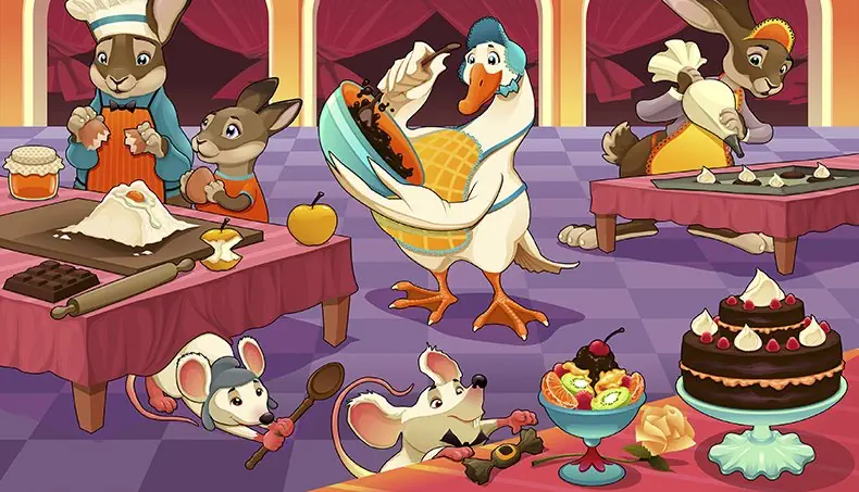 LEVERET, GOOSE, ROLLING PIN, DESSERT, MOUSE