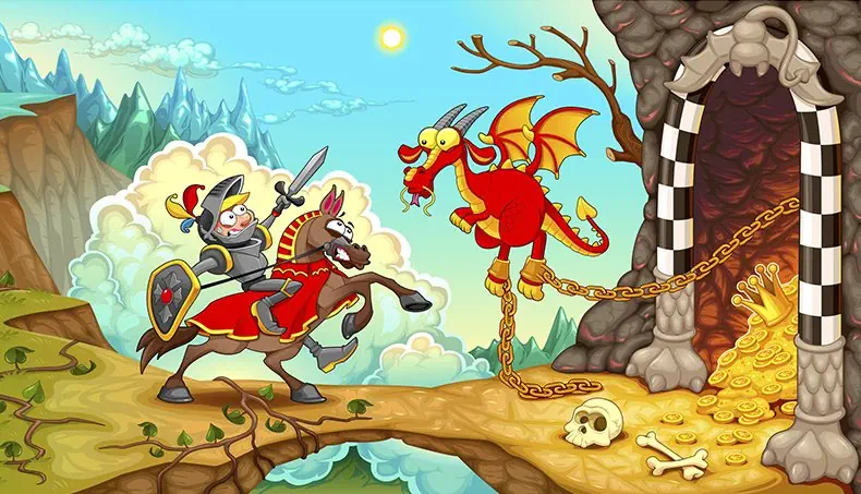 TREASURE, KNIGHT, DRAGON, SHACKLES, CROWN