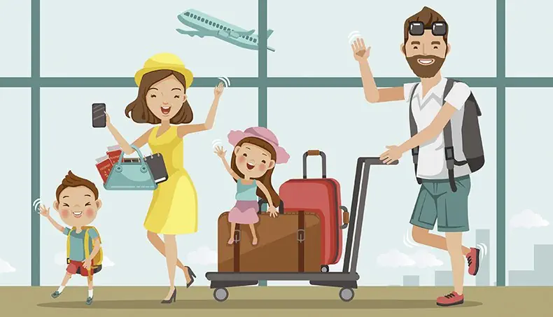 AÉROPORT, FAMILLE, , PASSEPORT, SAC À DOS
