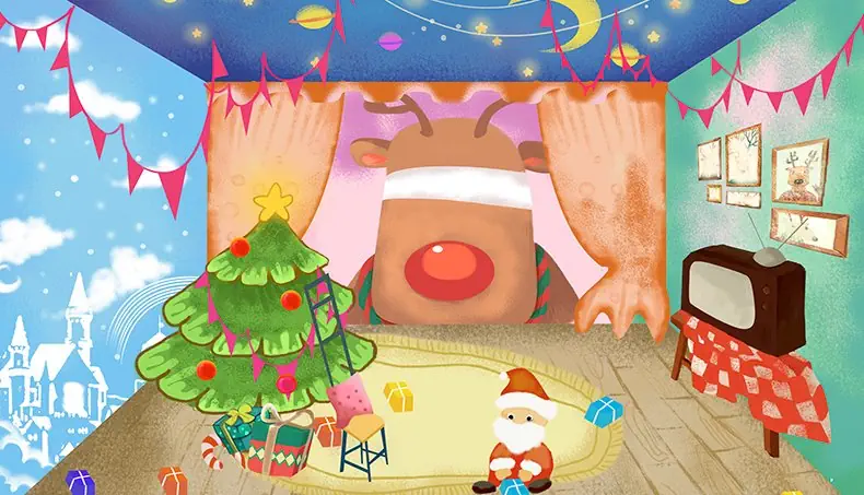 SANTA CLAUS, ANTENNA, PLANET, PARTY FLAGS, TV
