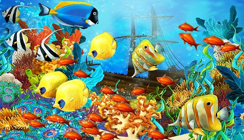 ÉPAVE, ALGUES, CORAIL, POISSON, ANÉMONE