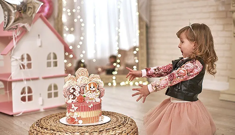BIRTHDAY, THREE, DOLLHOUSE, PUPPY, CAKE