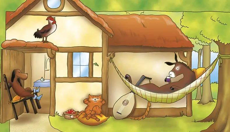 LUTH, ÂNE, HAMAC, CHAT, MAISON