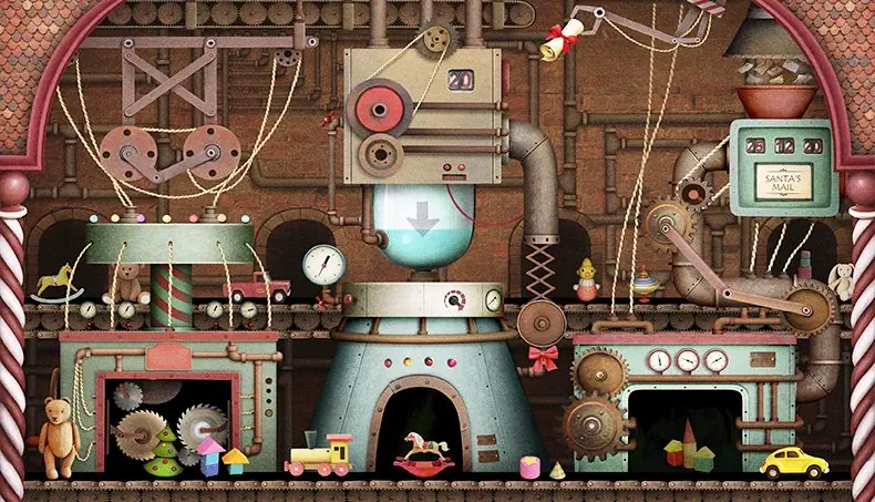 COGWHEEL, TEDDY BEAR, SCROLL, HUMMING TOP, CONVEYOR BELT
