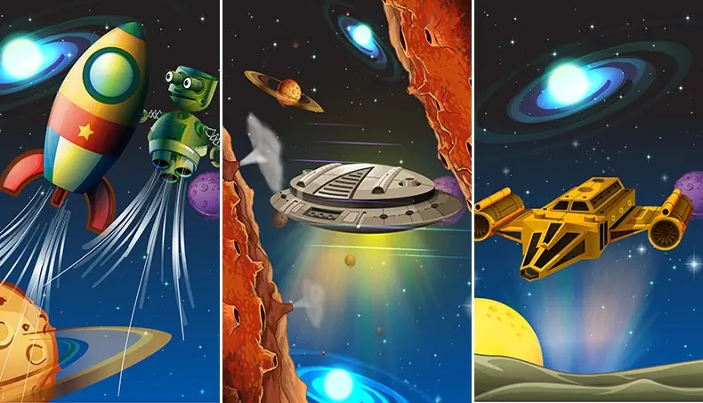 ESPACE, ROBOT, VAISSEAU SPATIAL, OVNI, PLANÈTE