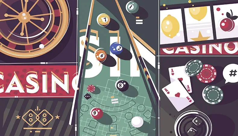 CASINO, ROULETTE, QUEUE, CŒURS, SEPT