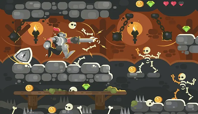 JEU, SQUELETTE, DIAMANT, PIÈCE, BOUCLIER