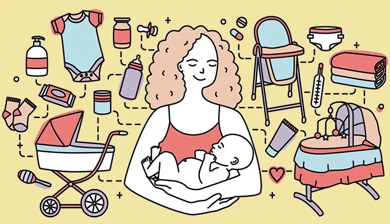 BABY, STROLLER, DIAPER, THERMOMETER, PACIFIER