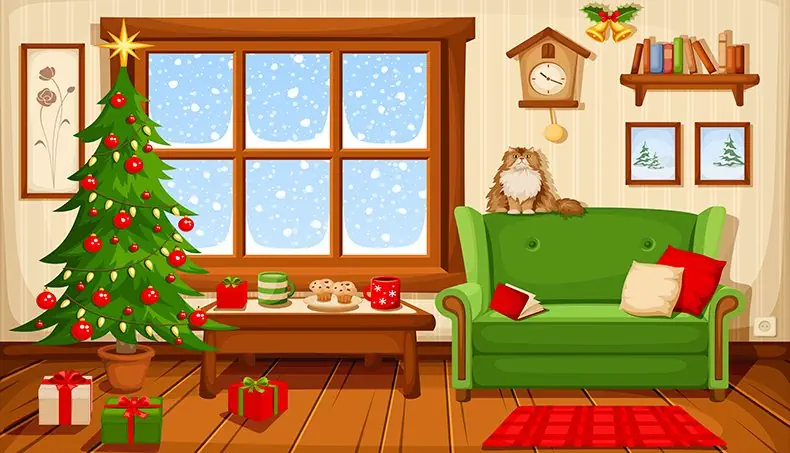 CARPET, SOFA, BOOKS, MUFFINS, FLOWERS