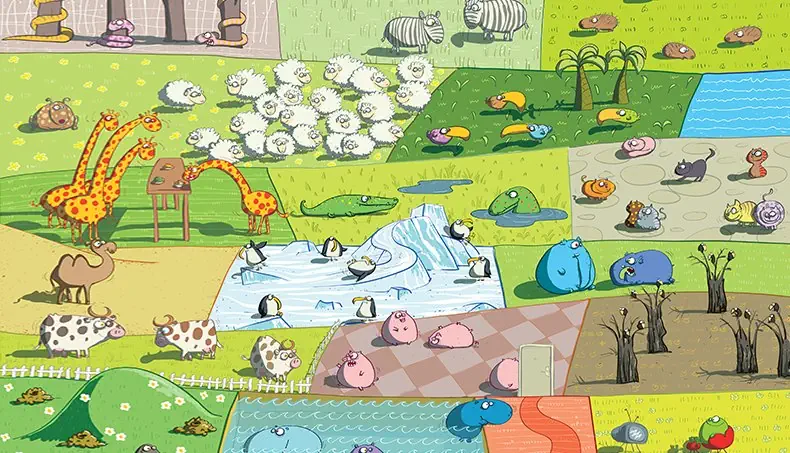 MOUTON, VACHE, ZÈBRE, GIRAFE, CHAMEAU