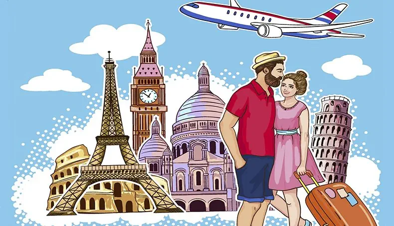 AVION, VALISE, TOUR EIFFEL, BIG BEN, COLISÉE