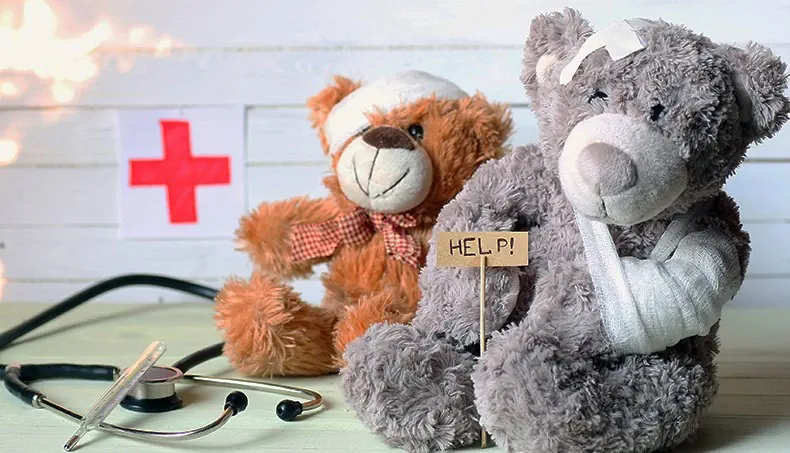 OURS, AIDE, STÉTHOSCOPE, BANDAGE, THERMOMÈTRE