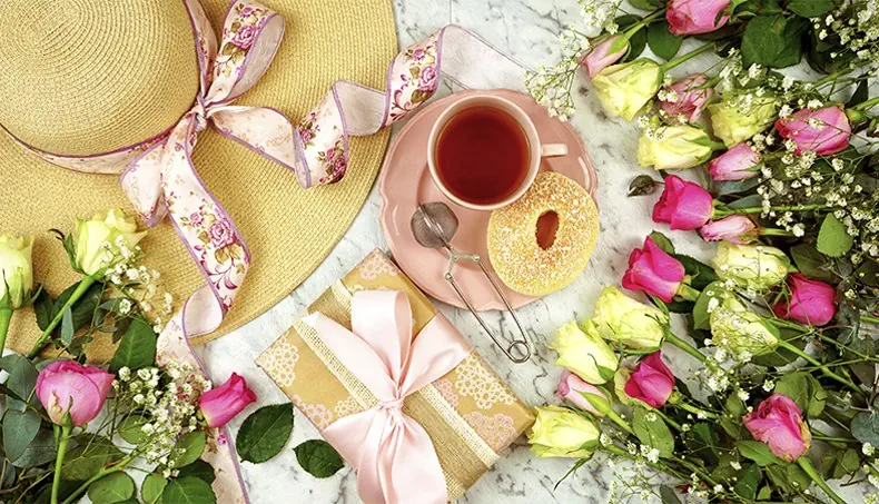 TÉ, FACTURA, PLATO, REGALO, ROSA