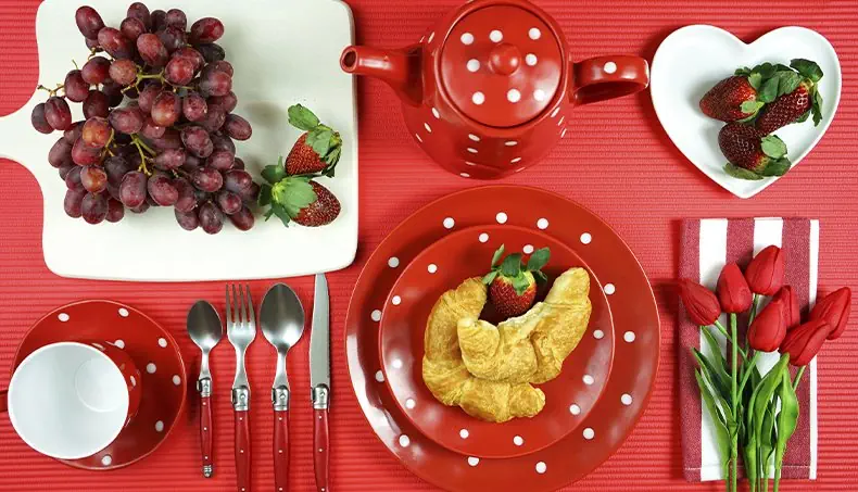 GRAPES, TULIPS, STRAWBERRIES, UTENSILS, CROISSANT