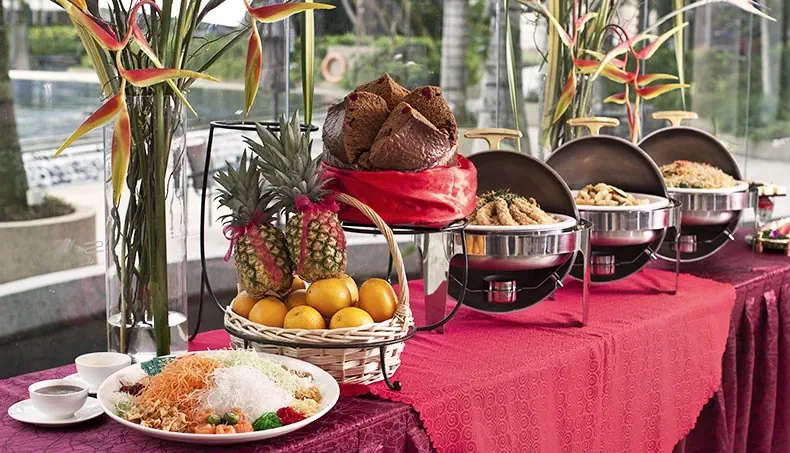 BUFFET, ANANAS, PANE, TOVAGLIA, HELICONIA