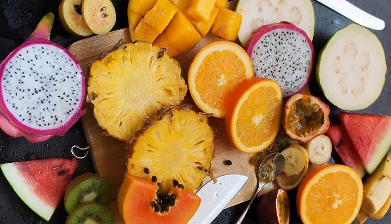 FRUITS, MANGUE, ORANGE, PASTÈQUE, BANANE