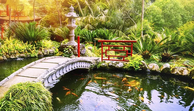 GARDEN, BRIDGE, CREEK, ASIA, POST