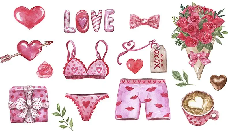 PANTIES, BRA, BOUQUET, TAG, BOXER SHORTS