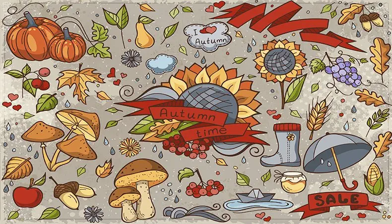 MUSHROOMS, ACORN, PEAR, SUNFLOWER, UMBRELLA