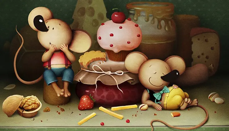 MOUSE, NUT, STRAWBERRY, TAIL, BOW TIE