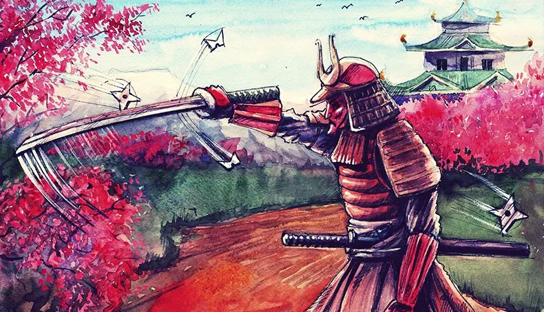 PAGODA, SAMURAI, SHURIKEN, KATANA, ARMOR