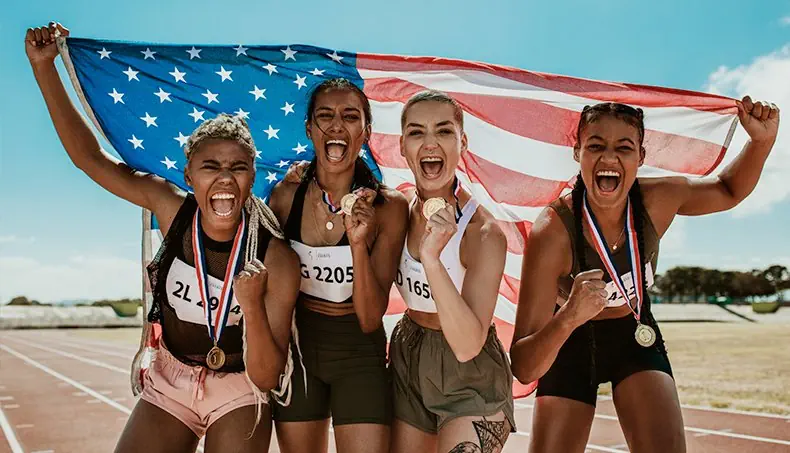 MÉDAILLE, FEMMES, VICTOIRE, STADE, GROUPE