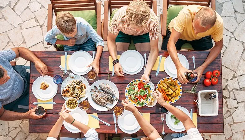DINNER, TOP VIEW, FISH, FEAST, SALAD