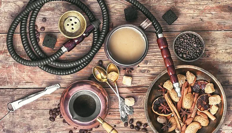 HOOKAH, COFFEE, COAL TONGS, CHARCOAL, CEZVE