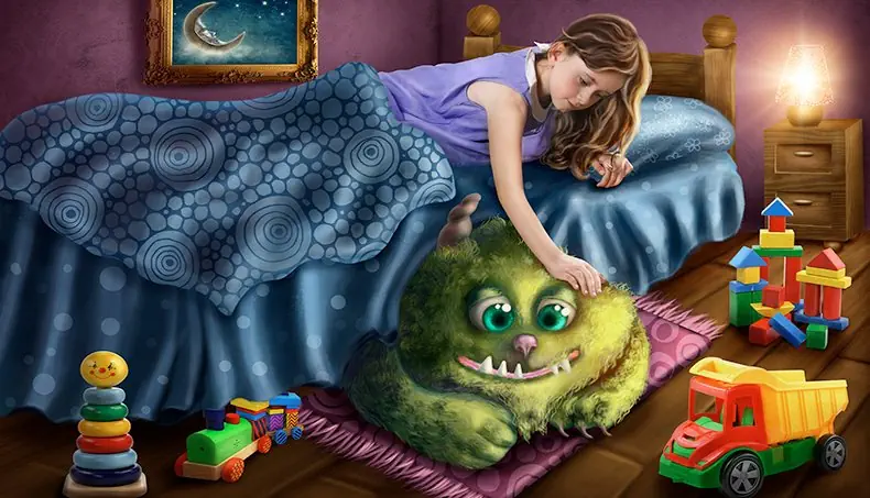MONSTER, DUMP TRUCK, NIGHTSTAND, CRESCENT, GIRL