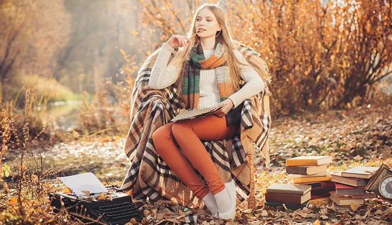 PLAID, ÉCHARPE, TRICOT, PARC, CRAYON