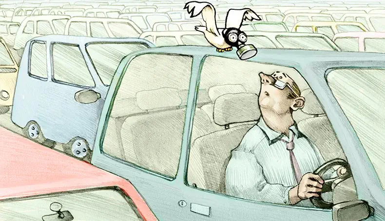 POLUIÇÃO, PÁSSARO, HOMEM, CONGESTIONAMENTO, GRAVATA