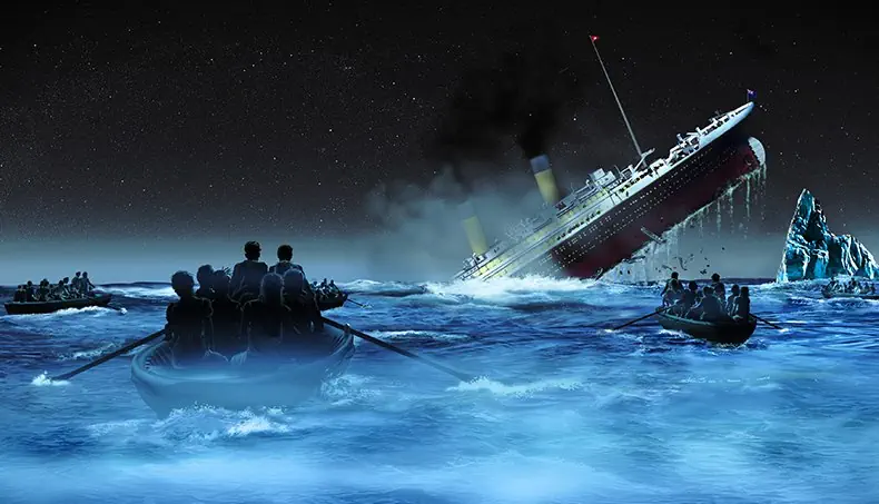 TITANIC, ICEBERG, ÉCRASEMENT, NUIT, BATEAU