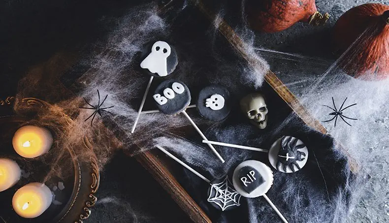 WEB, SPIDER, CANDLES, GHOST, HEADSTONE