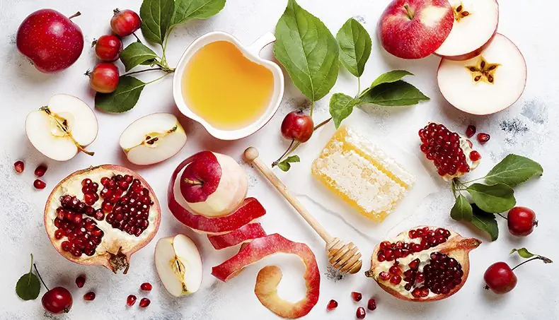 GRANADA, MANZANA, MANZANAS, HOJA, MIEL