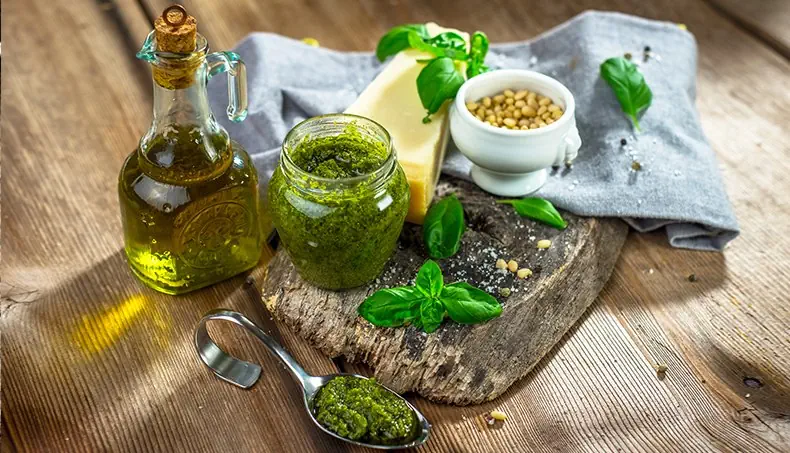 SAUCE, PESTO, BASILIC, HUILE, PIGNONS DE PIN
