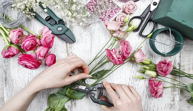 FLEURISTE, OUTIL, FLEUR, ROSE, BOURGEON