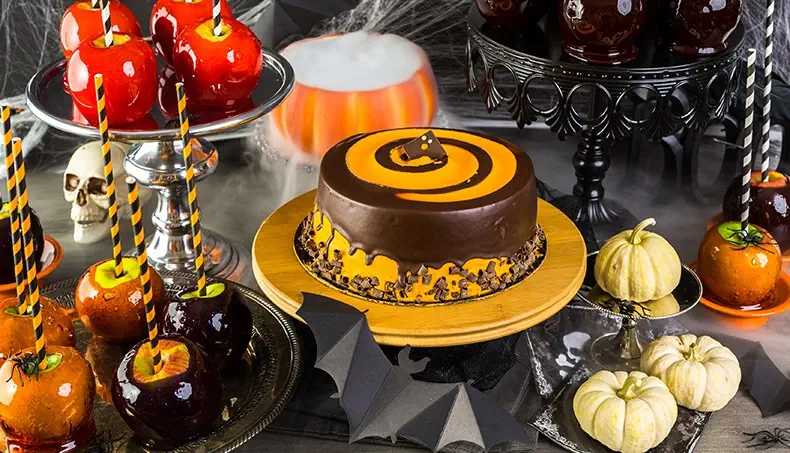 POMME, GÂTEAU, GLAÇAGE, HALLOWEEN, CHAUVE SOURIS