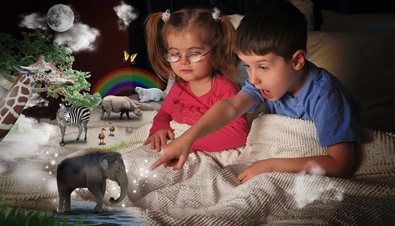 ENFANTS, GIRAFE, ZÈBRE, ÉLÉPHANT, RHINOCÉROS