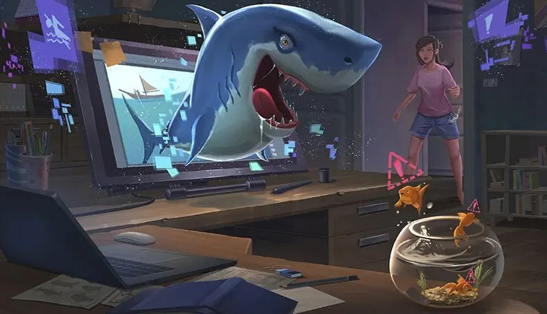 REQUIN, AQUARIUM, POISSON ROUGE, PROHIBITION, ATTENTION