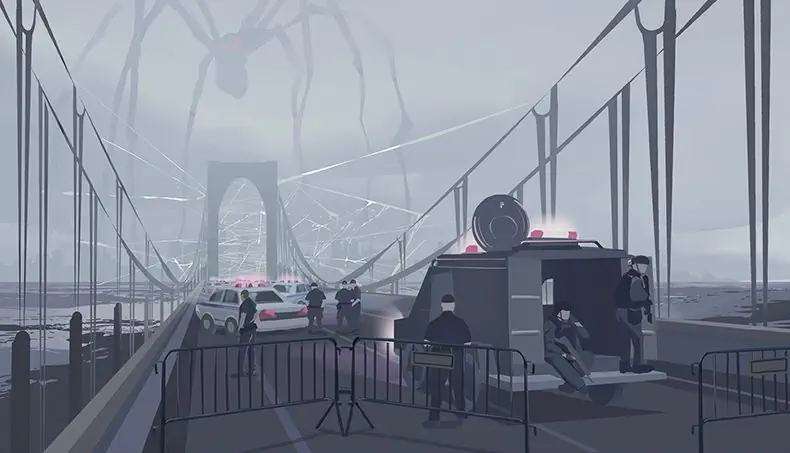 POLICIER, MONSTRE, PONT, PALISSADE, ROUTE