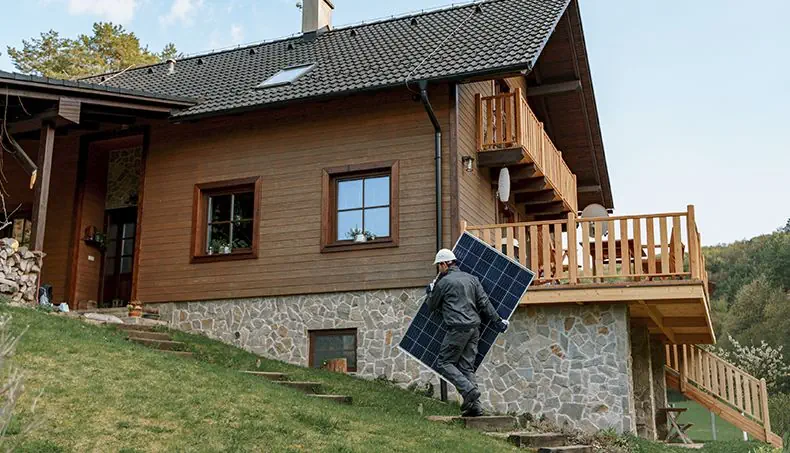 MAISON, PANNEAU, TOITURE, TERRASSE, BALCON