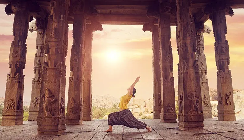 YOGA, ASANA, TEMPLE, COLONNE, SOLEIL