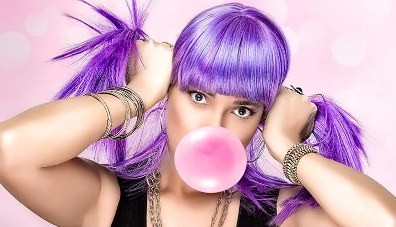 GOMME À MÂCHER, CHAÎNE, VIOLET, FRANGE, MAQUILLAGE