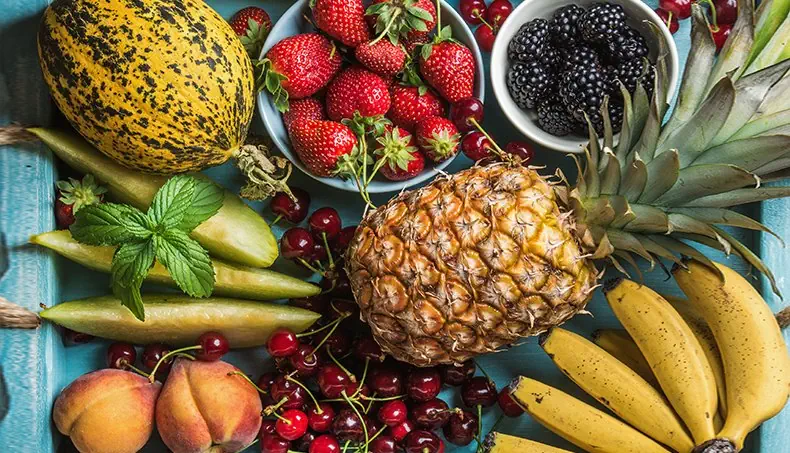 ANANAS, BANANE, RÉGIME, PÊCHE, MELON