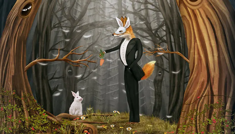 CAROTTE, LAPIN, MASQUE, RENARD, QUEUE