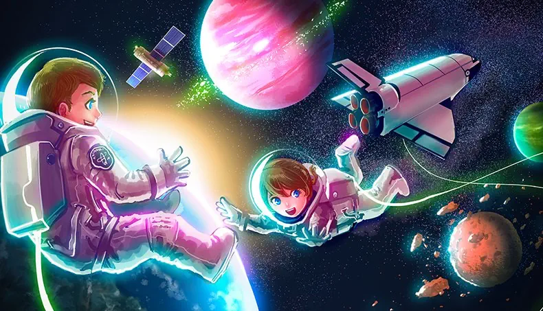 SATELLITE, NAVETTE, PLANÈTE, ESPACE, IMPESANTEUR