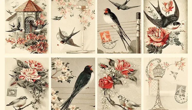 HIRONDELLE, CAGE, CARTE POSTALE, LETTRE, TAMPON