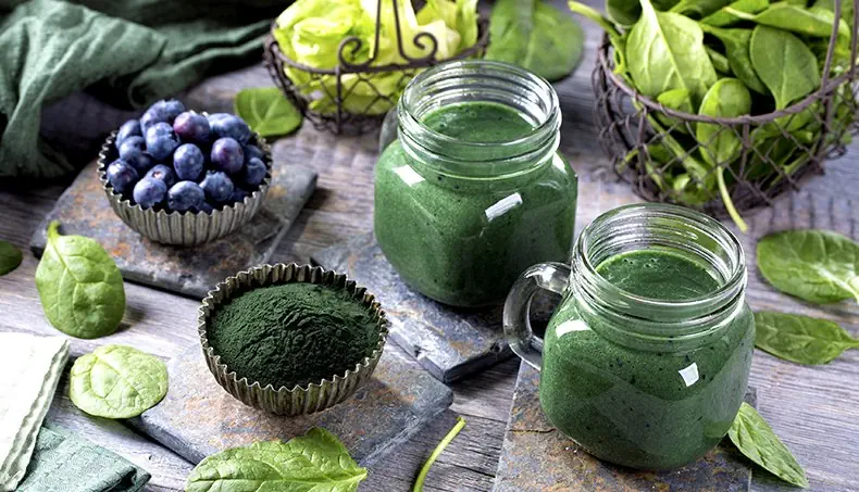 SMOOTHIE, ÉPINARDS, BOCAL, BLEUET, POUDRE